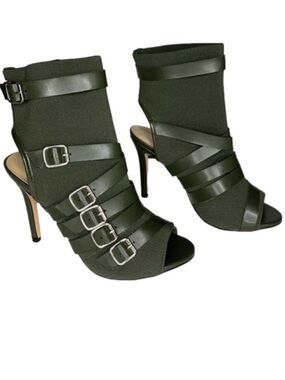 Nicole Miller Peep Toe Buckle Strap Green Ankle Boot Heels Women’s shoes 7.5‎